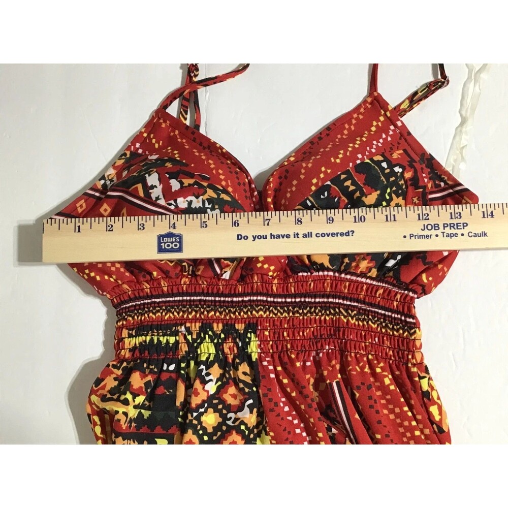 She's Cool Maxi Babydoll Dress Womens Small Abstract Artsy Vibrant Smocked Batik - Picture 9 of 13